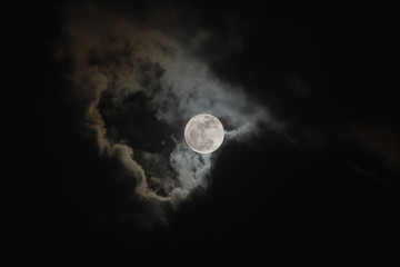bright full moon on cloudy scene of night sky