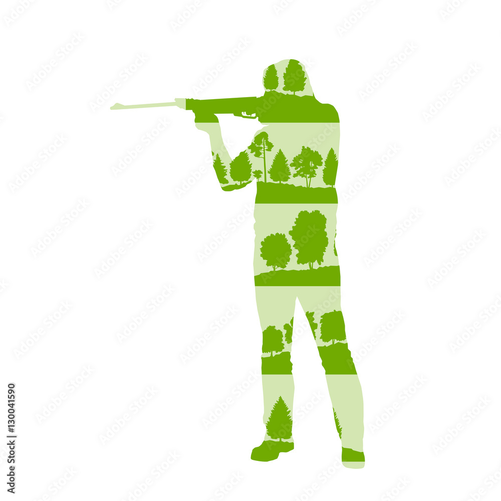 Hunter silhouette with rifle vector background concept made of f Stock ...
