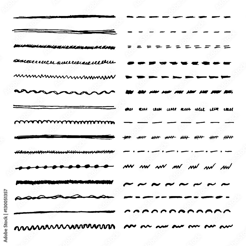 Set of hand drawn lines. Vector dotted, zigzag, wavy and straight lines for brushes - obrazy, fototapety, plakaty 