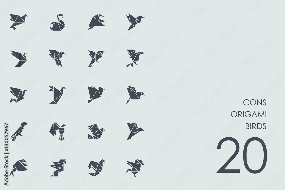 Set of origami birds icons - obrazy, fototapety, plakaty 