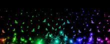 Silhouettes Of Iridescent Butterflies Rising To The Heavens With The Mystical Colors, Background, Vector