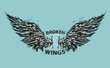 Broken wings on blue background