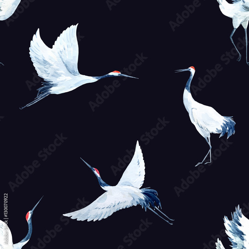 Cotton fabric Watercolor crane pattern