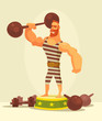 © PrettyVectors - Athlete strong man character holding dumbbell. Vector flat cartoon illustration