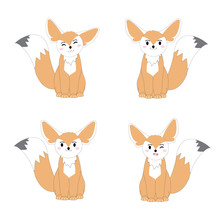 Autumn Illustration With Cute Fennec Fox Suitable For Sticker Set And Clip Art