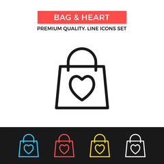 Poster - vector bag and heart icon. shopping, valentine's day concept. thin line icon