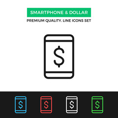 Poster - Vector smartphone and dollar icon. Thin line icon