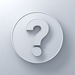 Leinwandbilder - White question mark on white round signboard background abstract with shadow 3D rendering