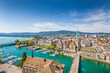 Aerial view of Zürich city center with river Limmat, Switzerland