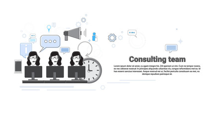 Poster - Consulting Team Support Technical Online Chat Web Banner Flat Vector Illustration