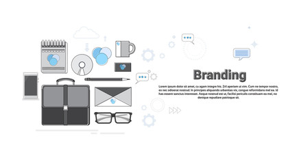 Poster - branding company advertising business concept banner thin line vector illustration