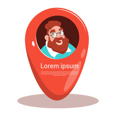 Poster - Business Man Face Icon Navigation Pin Position Flat Vector Illustration
