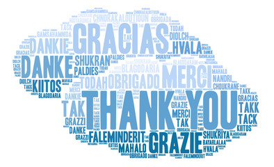 Wall Mural - International Thank You word cloud. Each word used in this word cloud is another language's version of the word Thank You.