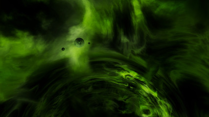 Wall Mural - black hole with gravitational lens effect with nearby planet and moons