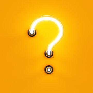 Neon light alphabet character question sign font
