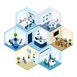 Office Hexagonal Tessellated Pattern Isometric Composition 