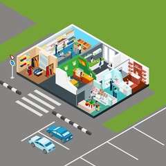 Poster - Shopping Mall Isometric Concept