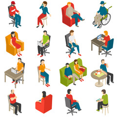 Wall Mural - Sitting People Isometric Icon Set