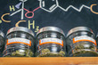 Medical marijuana jars - cannabis dispensary concept