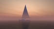 Sailboat At Sea at Sunset or Sunrise In The Fog 3D Rendering