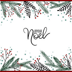 Wall Mural - Joyeux Noel Hand Lettering Greeting Card. Vector Illistration. Modern Calligraphy.