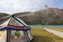 Tent And Thousands Of Prayer Flags, Tagong Grasslands, Sichuan, China