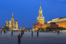 St. Basils Cathedral And The Kremlin In Red Square, Moscow, Russia
