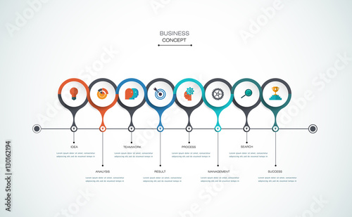 Vector Infographic Timeline Template With Paper Label Integrated For Infographics Diagram Flowchart Steps Parts Time Line Workflow Layout Chart By Nongkran Ch Vector Infographic Timeline Template