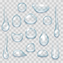 Clear Water Drop Set. Vector Drops Isolated On Transparent Background