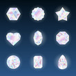 © sebos - Set of colorful vector jewels gemstones and crystals with glowing on dark background.