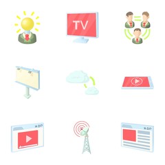 Sticker - Broadcast icons set. Cartoon illustration of 9 broadcast vector icons for web