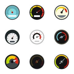Poster - Speedometer icons set. Flat illustration of 9 speedometer vector icons for web