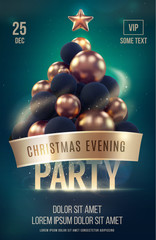 Wall Mural - Christmas poster or flyer template with golden christmas tree