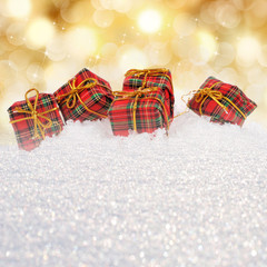 Winter background with gift boxes