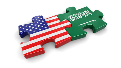 Poster - USA and Saudi Arabia puzzle from flags. Image with clipping path