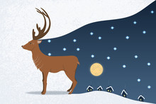 Deer And Starry Sky.