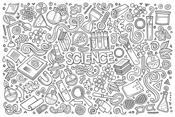 Wall Mural - vector cartoon set of science theme objects and symbols