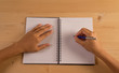 Top view of woman's hand writing