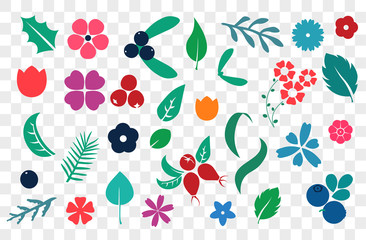 Wall Mural - Vector set of flat flower silhouette pattern.