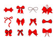 Red ribbon bows set. Design Elements Collection. Vector Illustration Isolated On White