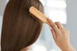 © puhhha - Back View Of Woman With Healthy Long Hair Brushing It With Brush