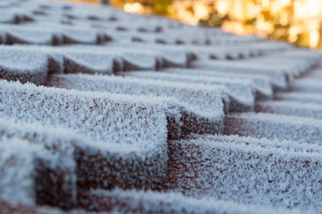 cold snap creating frost on a tiled roof