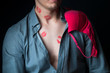 Man with many lipstick stamps