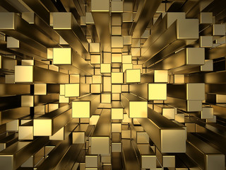 Poster - Gold squares extruded abstract background , 3d