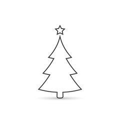 christmas tree outline icon, vector simple design. black symbol of fir-tree, isolated on white backg