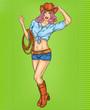 Pop art pin up illustration of a rodeo girl