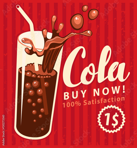 Fotomural Bandera de vector con cola beber vidrio en estilo retro