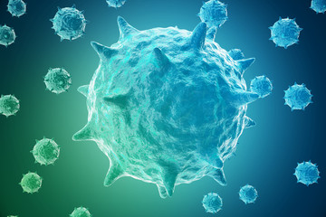 Wall Mural - 3d rendering viruses in infected organism, viral disease epidemic, virus abstract background.