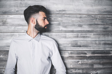 Side portrait of bearded man