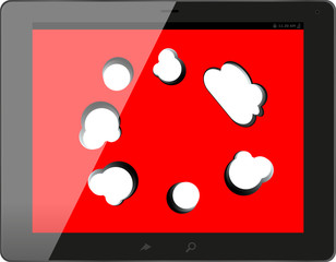 Poster - speech bubble on black tablet pc social, network concept